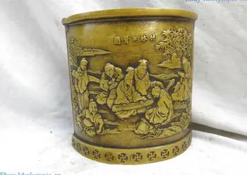Fine brass Brush Pot China carved seven sages of the bamboo grove copper Statue
Fine brass Brush Pot China carved seven sages of the bamboo grove copper Statue