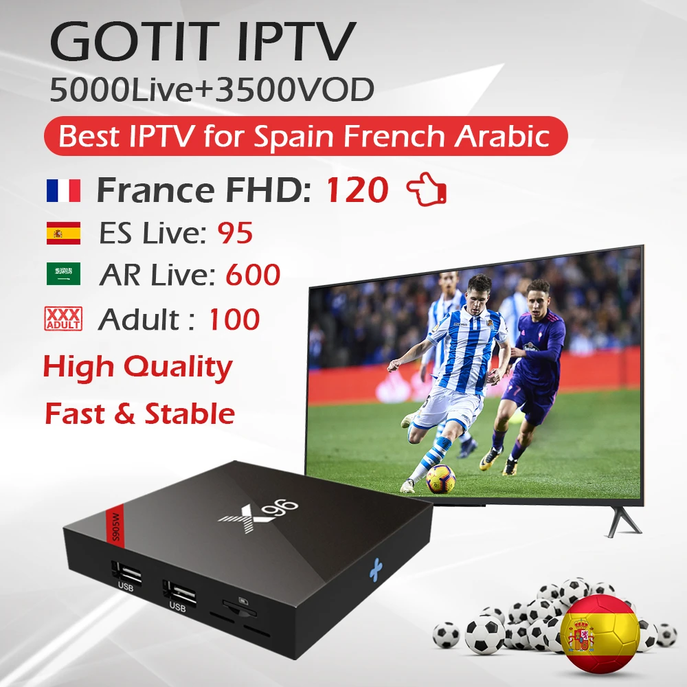 X96W Android 7.1 TV Box+1 Year Spain French Arabic IPTV Subscription 5000Live 3500VOD Bluetooth S905W 1G/8G&2G/16G 4K GOTIT IPTV
X96W Android 7.1 TV Box+1 Year Spain French Arabic IPTV Subscription 5000Live 3500VOD Bluetooth S905W 1G/8G&2G/16G 4K GOTIT IPTV