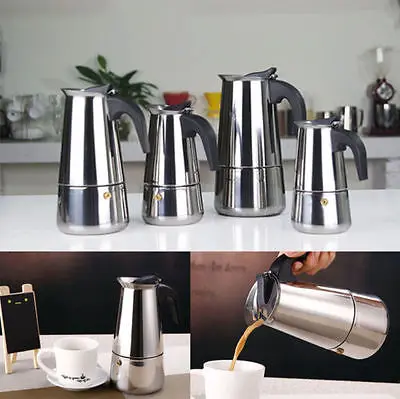 High Quality 100ml 2 Cup Percolator Stove Top Coffee Maker Moka Espresso Latte Stainless Steel Pot Color Silver
High Quality 100ml 2 Cup Percolator Stove Top Coffee Maker Moka Espresso Latte Stainless Steel Pot Color Silver