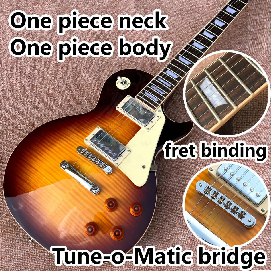 

Tiger flame 1959 R9 LP standard electric guitar piece by piece neck body, Tune-o-Matic bridge, FRET binding free delivery color
