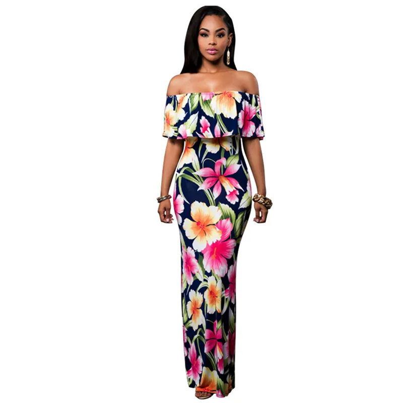 Sexy Slash Neck Bodycon Women Long Dresses Ruffles Short Sleeve Flower Print Slim Maxi Dress 2019 Summer Party Club Robe Dress
Sexy Slash Neck Bodycon Women Long Dresses Ruffles Short Sleeve Flower Print Slim Maxi Dress 2019 Summer Party Club Robe Dress