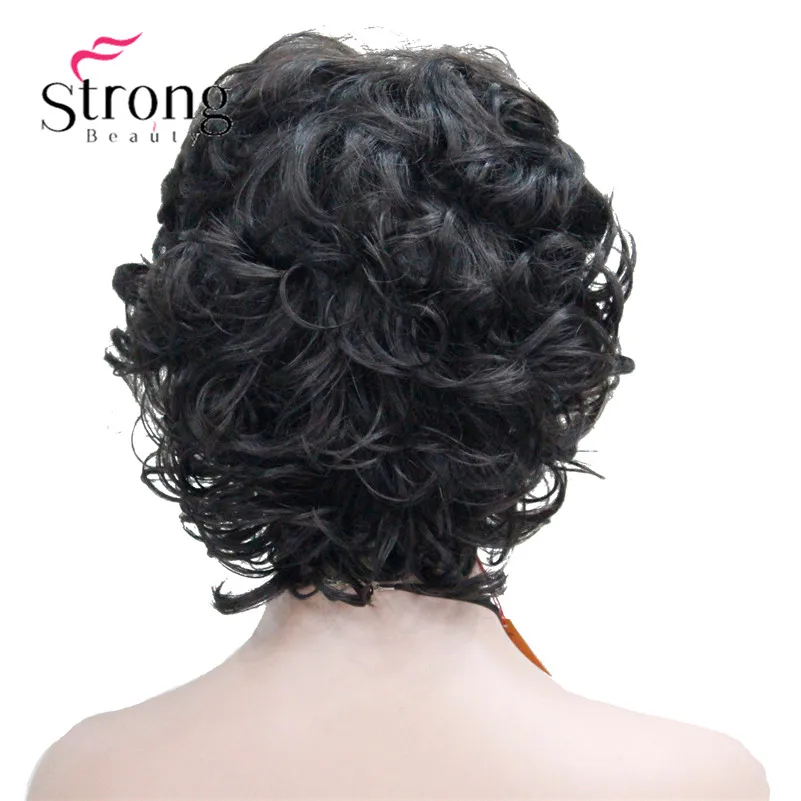 L-427B #4New Women\`s Dark Brown 4# Short Wavy Curly Synthetic Hair Full Wig For Everyday (3)