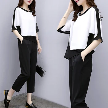 O-neck Pullover Two Piece Set Top And Pants Regular Elastic Waist Summer Costumes For Women Ankle-length Pants Conjunto Feminino
O-neck Pullover Two Piece Set Top And Pants Regular Elastic Waist Summer Costumes For Women Ankle-length Pants Conjunto Feminino