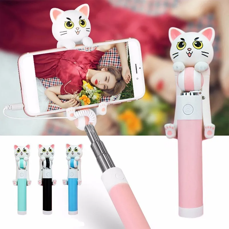 Mini Selfie Sticks Monopod Wired Extendable Cute Cartoon Cat Selfie For Smartphone Universal Portable Self-Pole for IOS Android
Mini Selfie Sticks Monopod Wired Extendable Cute Cartoon Cat Selfie For Smartphone Universal Portable Self-Pole for IOS Android