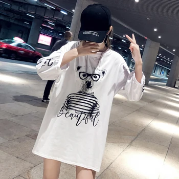 2019 spring and summer cartoon print three-point sleeves long section ladies dress loose backless slim cotton T-shirt skirt
2019 spring and summer cartoon print three-point sleeves long section ladies dress loose backless slim cotton T-shirt skirt