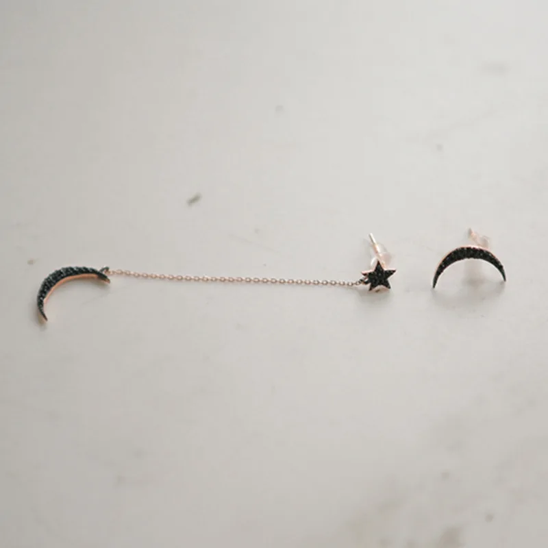 4 star moon silver earrings