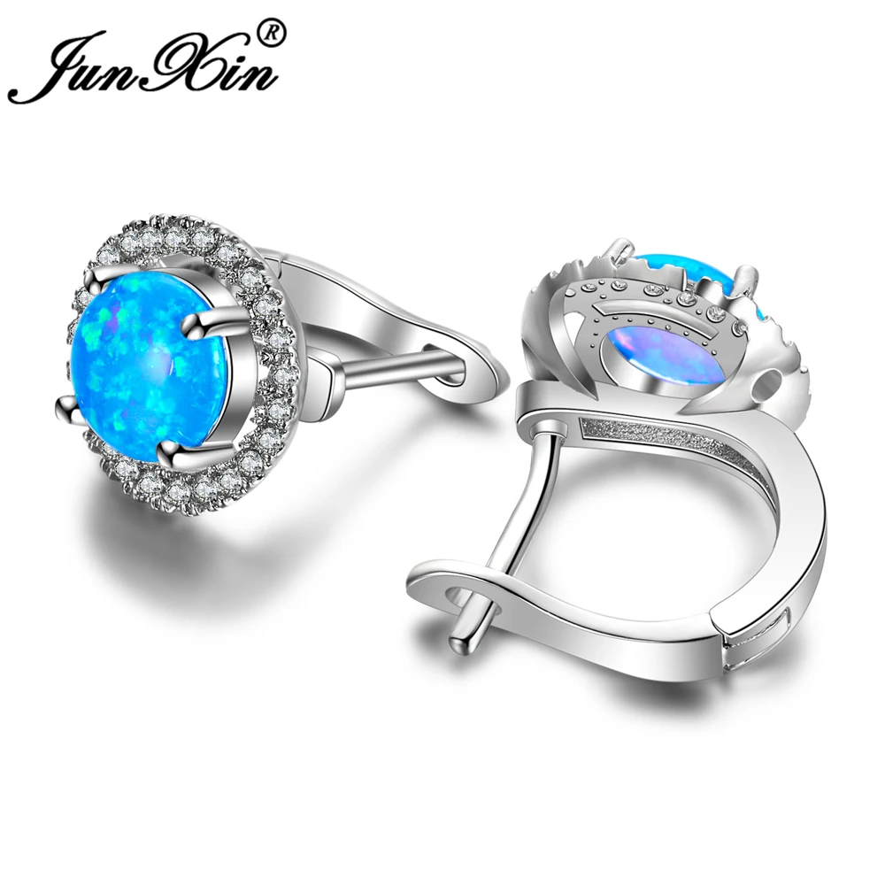 JUNXIN Women Round Hoop Earrings 925 Sterling Silver Filled Blue Opal Earrings For Women Fashion Jewelry Double Sided Earrings
JUNXIN Women Round Hoop Earrings 925 Sterling Silver Filled Blue Opal Earrings For Women Fashion Jewelry Double Sided Earrings