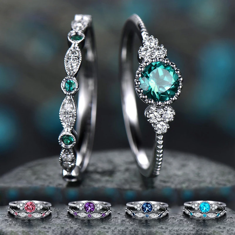 Женские тонкие кольца с кристаллами 2 шт./компл. свадебные украшения из циркония