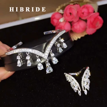 HIBRIDE Brilliant Water Drop CZ Bangle For Women Jewelry Set Trendy Open Cuff Bangle Adjustable Rings Party Jewelry N-633
HIBRIDE Brilliant Water Drop CZ Bangle For Women Jewelry Set Trendy Open Cuff Bangle Adjustable Rings Party Jewelry N-633