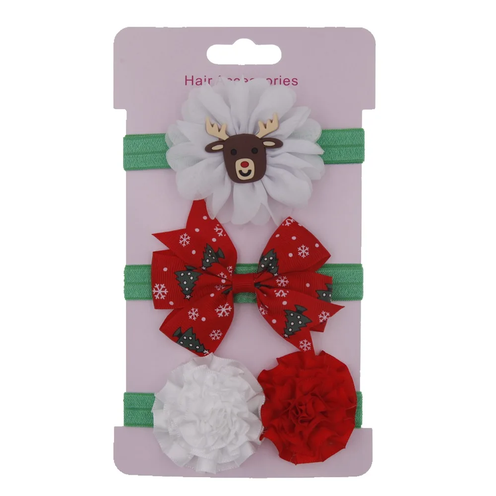 Распродажа 3 шт. эластичная повязка на голову с цветами и рождественской елкой