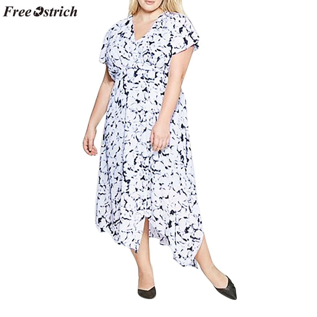 FREE OSTRICH European and American fashion large size women sexy V-neck short-sleeved dress with floral pattern with split dress
FREE OSTRICH European and American fashion large size women sexy V-neck short-sleeved dress with floral pattern with split dress