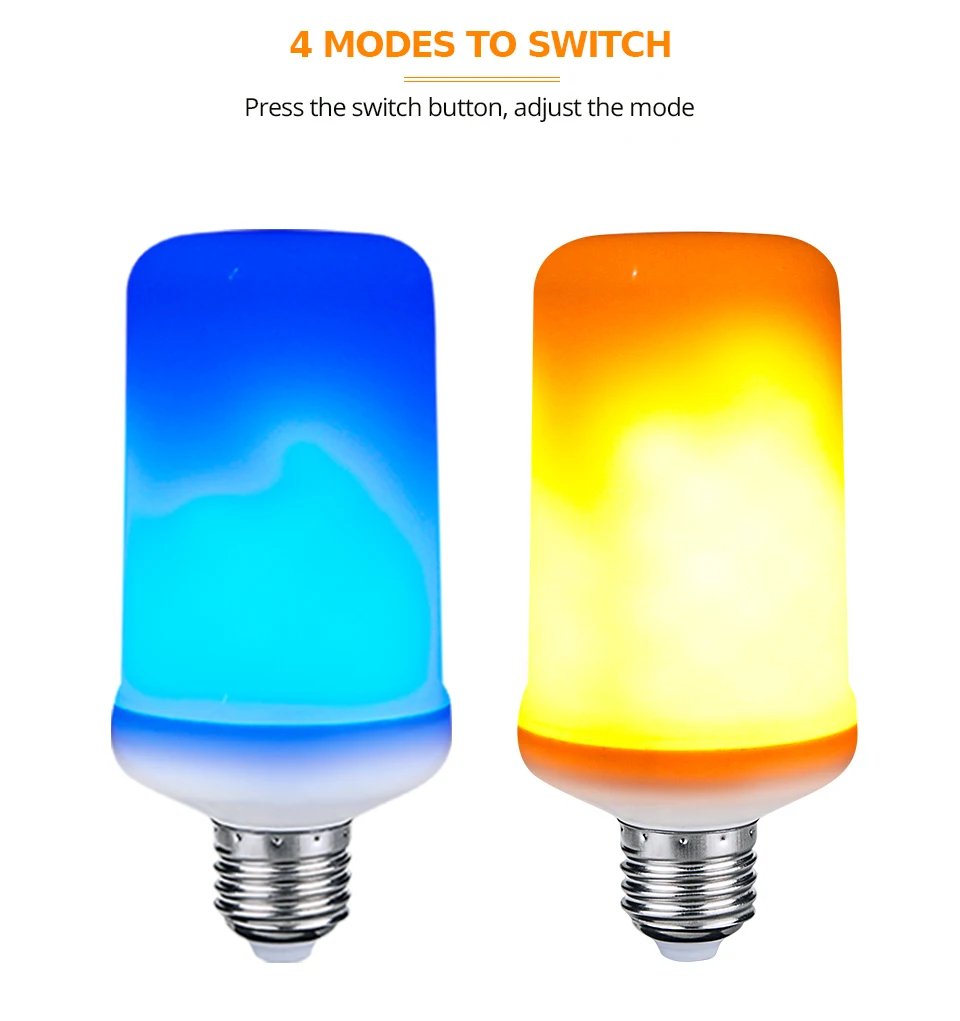 99 LEDs E27 Flame Lamps 9W 85-265V 4 Modes Ampoule LED Flame Effect Light Bulb Flickering Emulation Fire Light YellowBlue Flame (5)