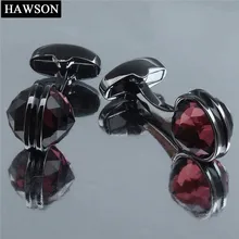 Gemelos de cristal HAWSON para camisa chapada en pistola Botón de gemelos de boda con caja de regalo de lujo(China)