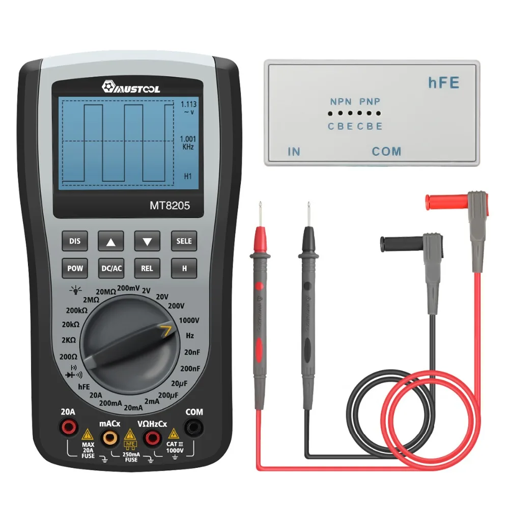 MUSTOOL MT8205 2 in 1 Digital Intelligent Handheld Storage Oscilloscope Multimeter Current Voltage Resistance Frequency Tester
MUSTOOL MT8205 2 in 1 Digital Intelligent Handheld Storage Oscilloscope Multimeter Current Voltage Resistance Frequency Tester