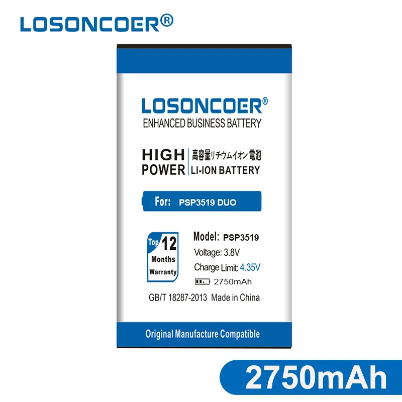 LOSONCOER 2750mAh PSP3519 DUO Batteries For Prestigio Wize K3 3519 PSP3519DUO PSP 3519 PSP3519 DUO Replacement Phone Battery
LOSONCOER 2750mAh PSP3519 DUO Batteries For Prestigio Wize K3 3519 PSP3519DUO PSP 3519 PSP3519 DUO Replacement Phone Battery