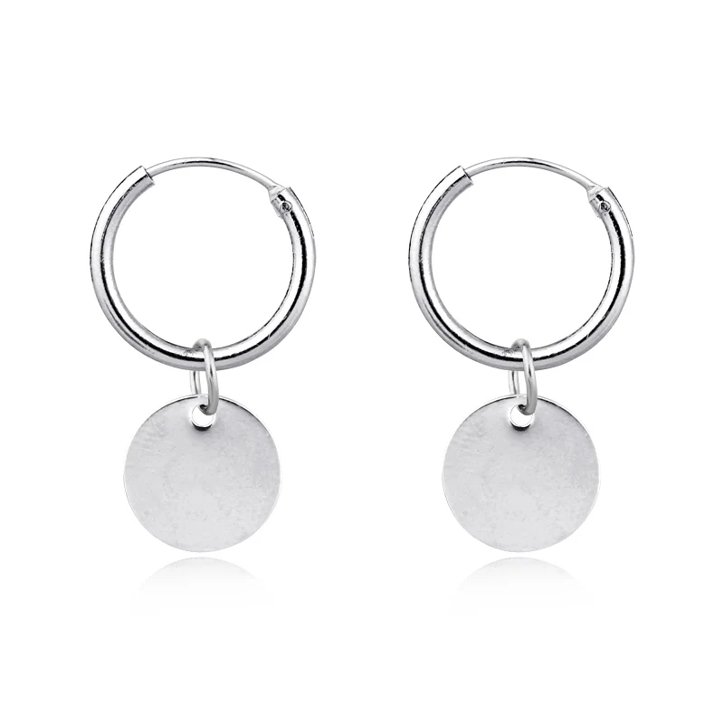 

1 Pair Simple Brightly Endless Circle Small Hoop Earrings With Pendant Silver Color Cute Round Earring For Women Jewelry E801-T2