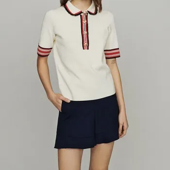 2019 spring new peter pan collar short sleeve hit the color striped women thin sweater
2019 spring new peter pan collar short sleeve hit the color striped women thin sweater