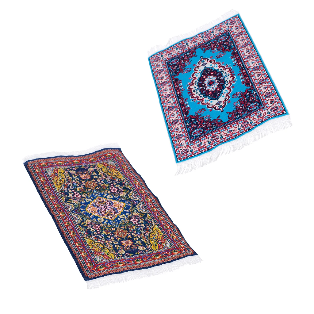 2Pcs 1:12 Scale Turkish Design Art Woven Carpet Doll House Miniature Flooring Mat Decorative Accessory