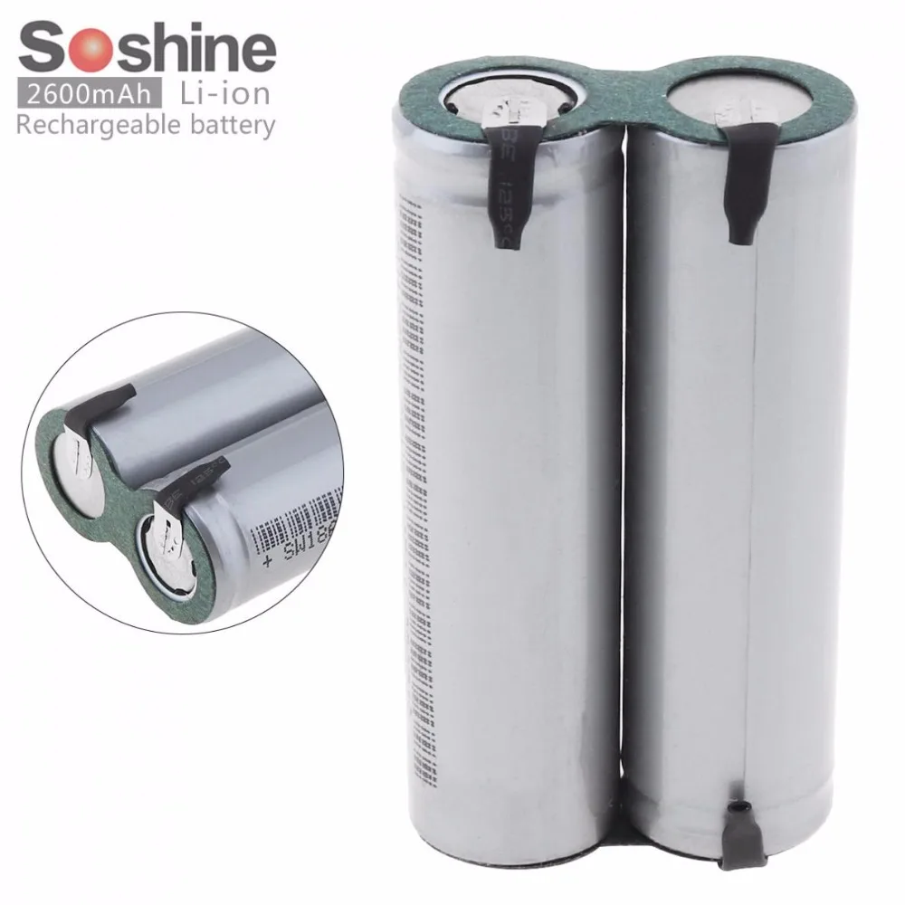 New Soshine 2pcs 2600mAh 18650 Li-ion Rechargeable Battery with Nickel Sheet and Series Connection for Screwdriver / Drill
New Soshine 2pcs 2600mAh 18650 Li-ion Rechargeable Battery with Nickel Sheet and Series Connection for Screwdriver / Drill