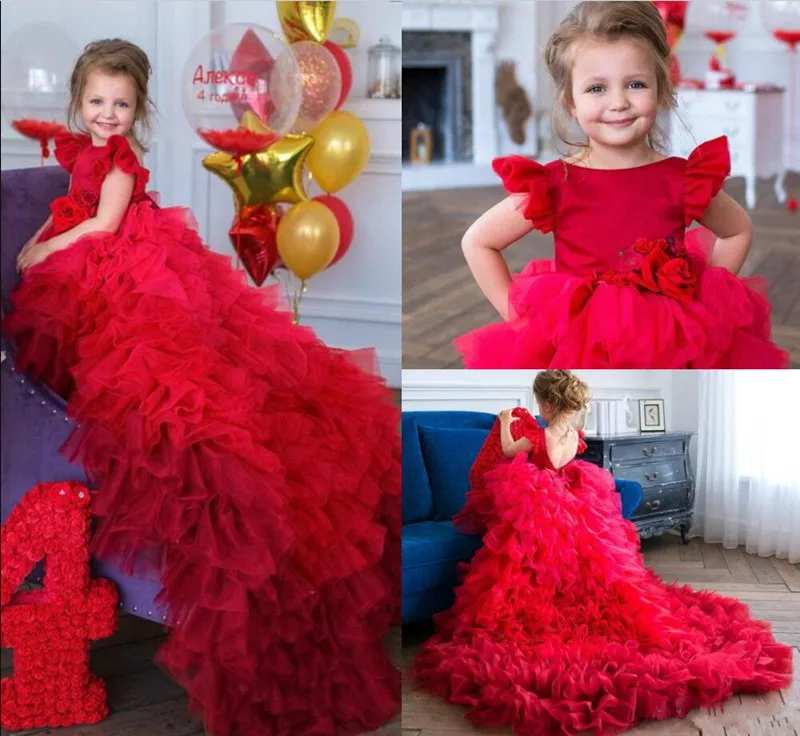 Luxury Flower Girl Dress with Sweep Train Cap Sleeves Handmade Flowers Red Pageant Gowns Backless Custom Made Tulle Formal Wear
Luxury Flower Girl Dress with Sweep Train Cap Sleeves Handmade Flowers Red Pageant Gowns Backless Custom Made Tulle Formal Wear