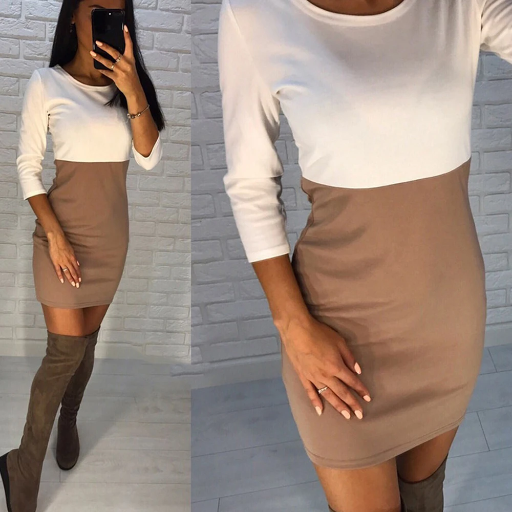 Women Patchwork Pencil Work Dresses Spring Autumn O-Neck Three Quarter Mini Dress Casual Elegant Slim Bodycon Office Dress
Women Patchwork Pencil Work Dresses Spring Autumn O-Neck Three Quarter Mini Dress Casual Elegant Slim Bodycon Office Dress