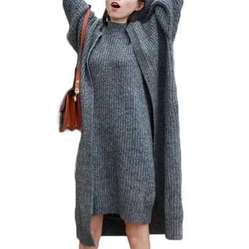 Open Front Long Knitted Cardigans Autumn Winter Fashion Sweater Dress Suit Sleeveless Knitting Dress Two Piece Set
Open Front Long Knitted Cardigans Autumn Winter Fashion Sweater Dress Suit Sleeveless Knitting Dress Two Piece Set