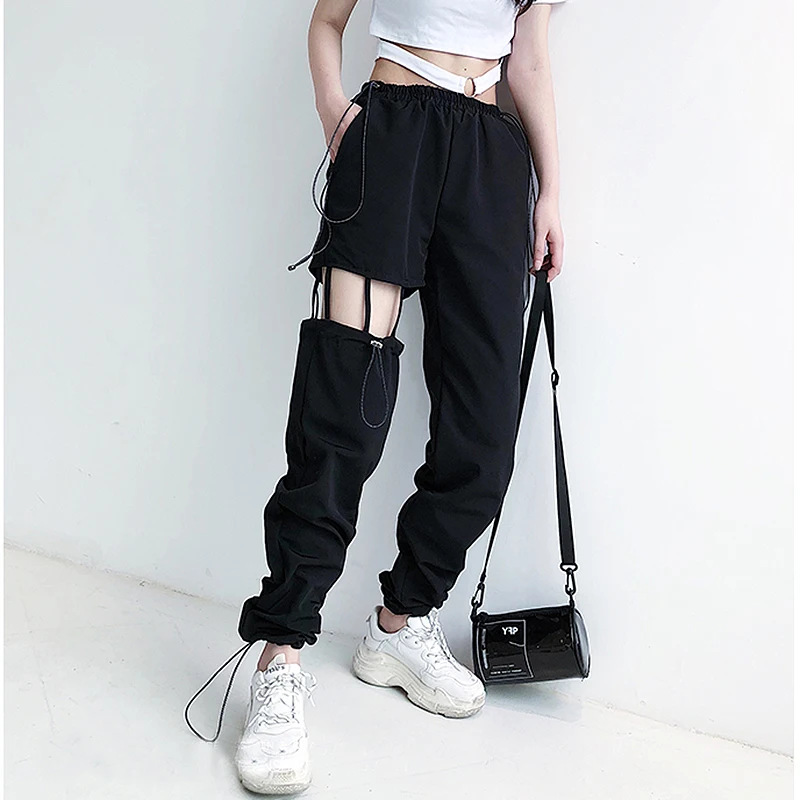 Женские свободные брюки карго Harajuku с высокой талией и дырками уличные в стиле хип