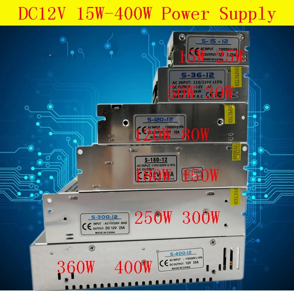 DC12V 33A 400 Вт Трансформаторы освещения переключатель питания 12 В 1.25A 15 Светодиодный
