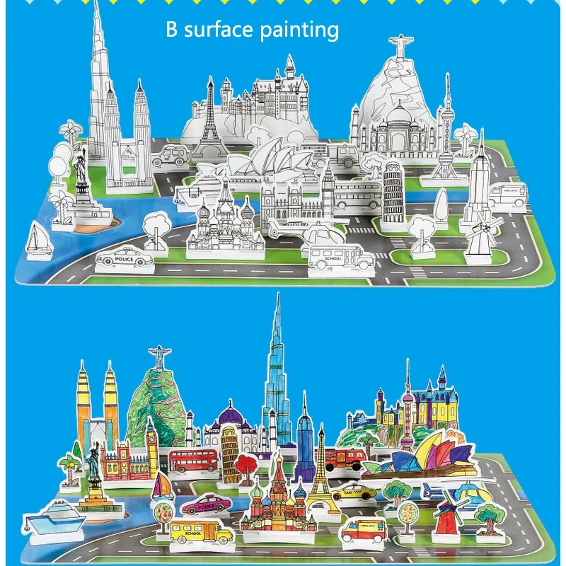 Earth City Wooden Blocks With Stickers ChildrenToy for Children Early Educational Toys