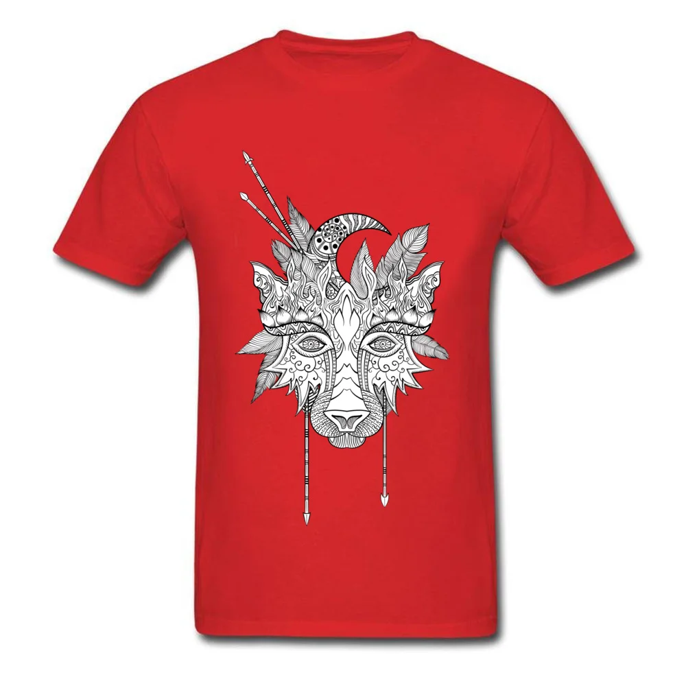 Normal Boho wolf indian totem head VALENTINE DAY Tops T Shirt 2018 Discount O-Neck All Cotton Tops Shirts Men Top T-shirts Boho wolf indian totem head red
