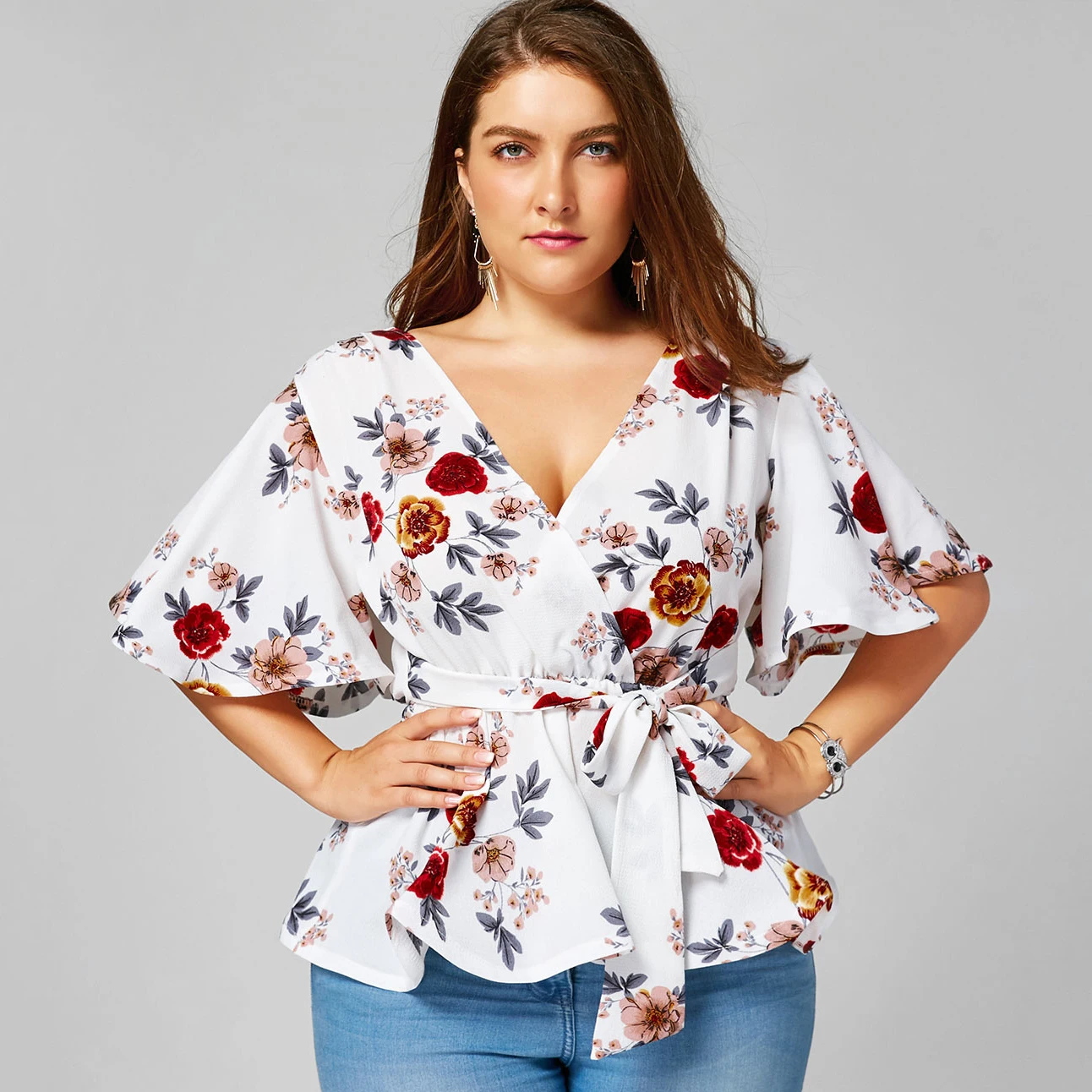plus size white wrap top
