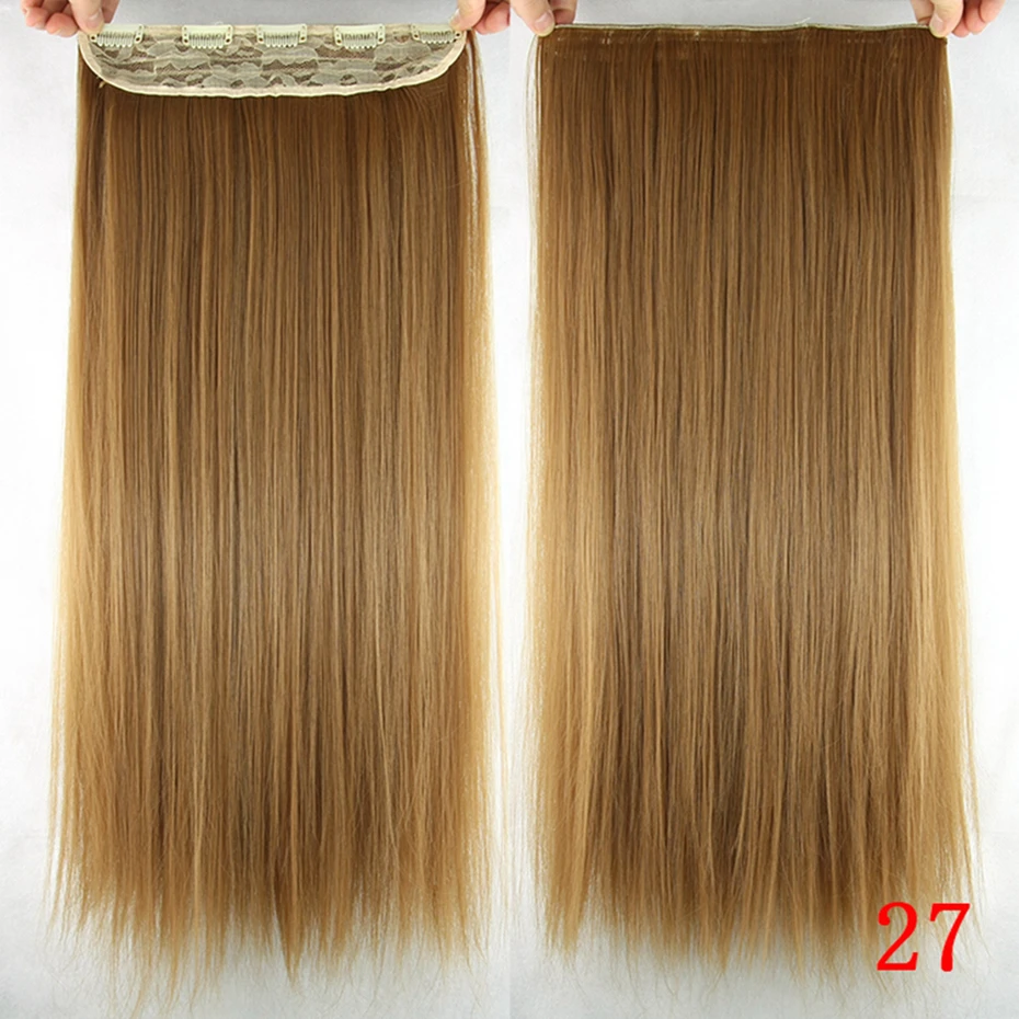 Soowee 60cm Long Straight Women Clip in Hair Extensions Black Brown High Tempreture Synthetic Hair Piece 17