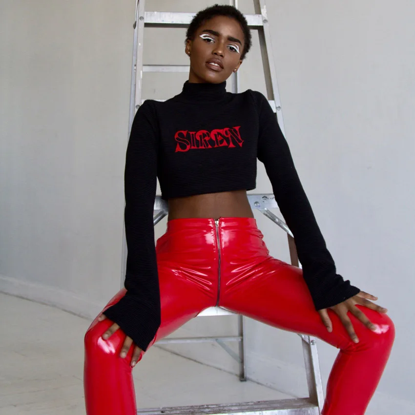 Red PU leather leggings
