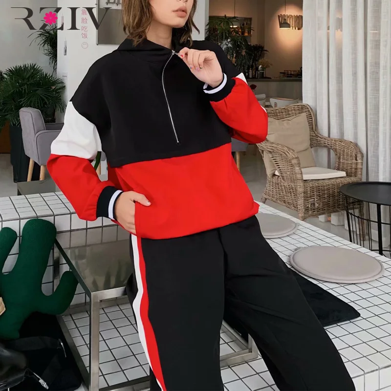 RZIV Spring women's two piece set casual multi-color stitching sports top and pants
RZIV Spring women's two piece set casual multi-color stitching sports top and pants
