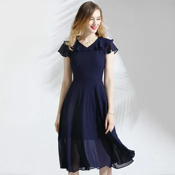Summer Dress Chiffon 2019 Women's V-Neck Butterfly Sleeves Slim A-Line Solid Color Navy Blue Elegant Dress Knee Length M-XXL
Summer Dress Chiffon 2019 Women's V-Neck Butterfly Sleeves Slim A-Line Solid Color Navy Blue Elegant Dress Knee Length M-XXL