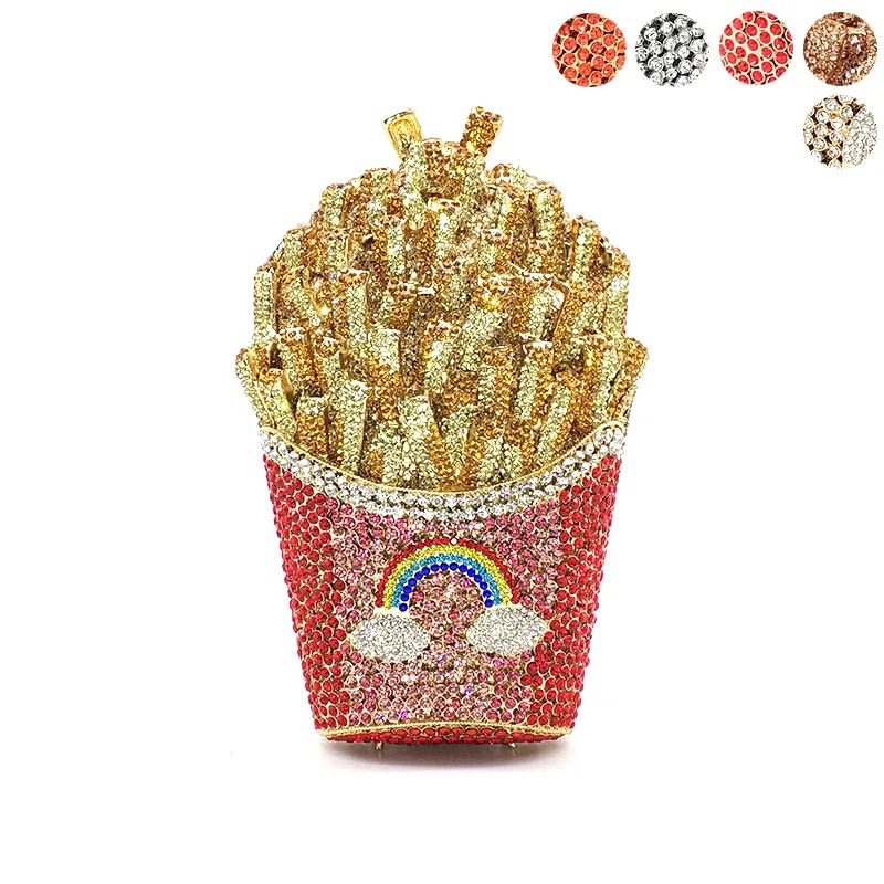 Newest Bridal wedding party purses women evening party special bag diamonds French fry fries rainbow clutches crystal purses
Newest Bridal wedding party purses women evening party special bag diamonds French fry fries rainbow clutches crystal purses