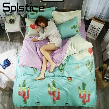 

Solstice Home Textile Bedding Set Girl Kid Teen Bedlinen Cactus Green Duvet Quilt Cover Pillowcase Flat Bed Sheet King Twin Full