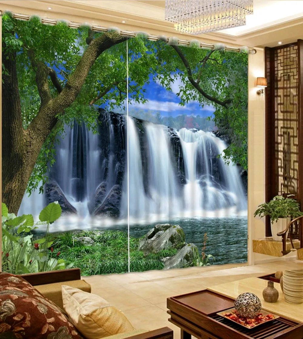 На заказ любой размер шторы спальни затемненные "Водопад" Пейзаж Современная