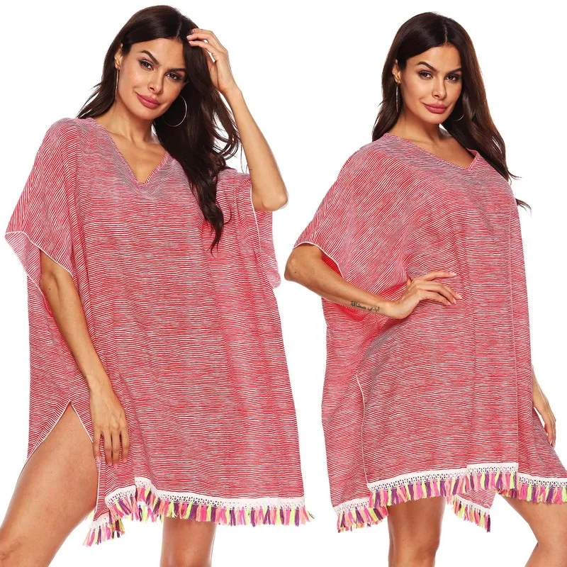 Beachwear Woman Women Swimsuit Bathing Suit Women's Clothing For The Beach Solid Neck Forked Loose Red Striped Color Fringes
Beachwear Woman Women Swimsuit Bathing Suit Women's Clothing For The Beach Solid Neck Forked Loose Red Striped Color Fringes