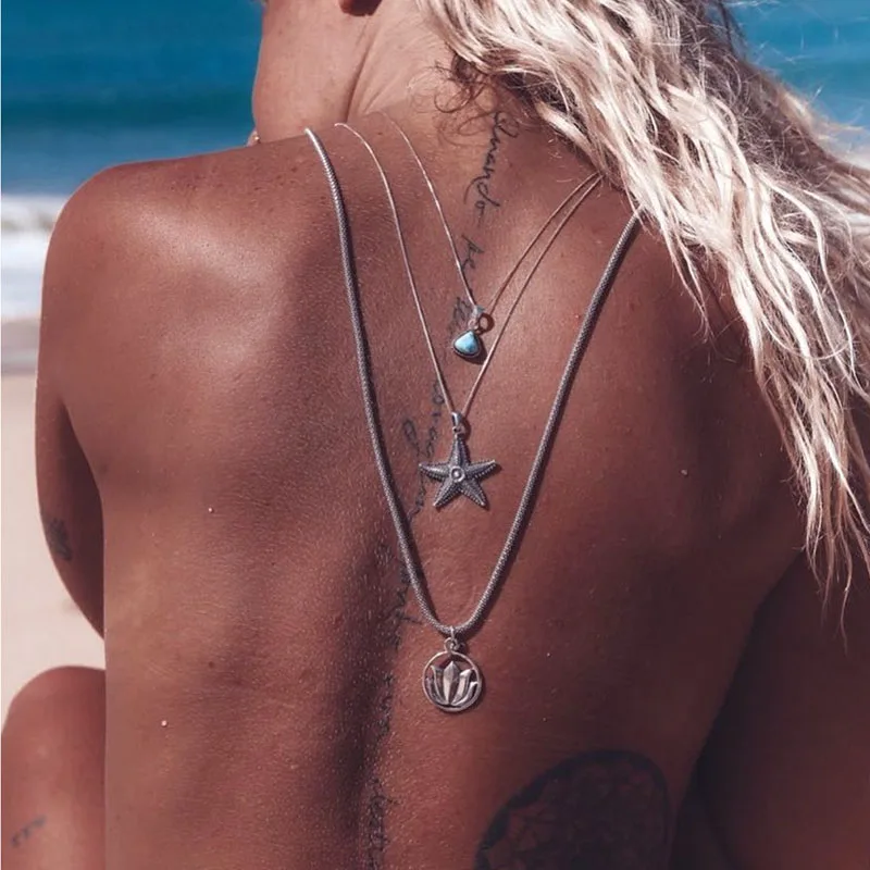 Summer Beach Bohemian Necklace Bikini Back Chain Beach Crossover Body Necklace Triangle Starfish Multilayer Backdrop Jewelry
Summer Beach Bohemian Necklace Bikini Back Chain Beach Crossover Body Necklace Triangle Starfish Multilayer Backdrop Jewelry