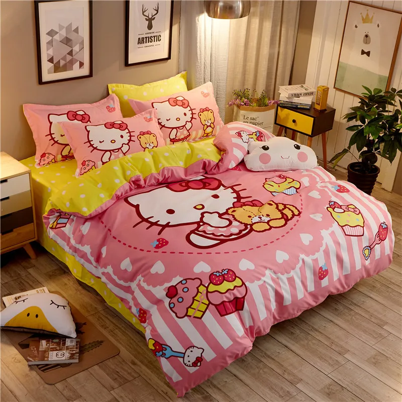 Bedding Set cotton Lovely cartoon English color sanding Hello Kitty 4pcs/3pcs Duvet Cover Sets Bed Sheet Set Pillowcase
Bedding Set cotton Lovely cartoon English color sanding Hello Kitty 4pcs/3pcs Duvet Cover Sets Bed Sheet Set Pillowcase