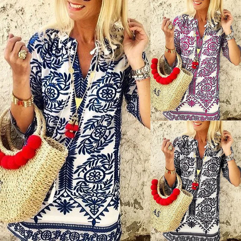 Boho Chic Floral Top Blouse Ethnic Style Womens Tops Blouses Half Sleeve Top Print V-Neck Vintage Long Shirt Camisas Mujer Haut
Boho Chic Floral Top Blouse Ethnic Style Womens Tops Blouses Half Sleeve Top Print V-Neck Vintage Long Shirt Camisas Mujer Haut