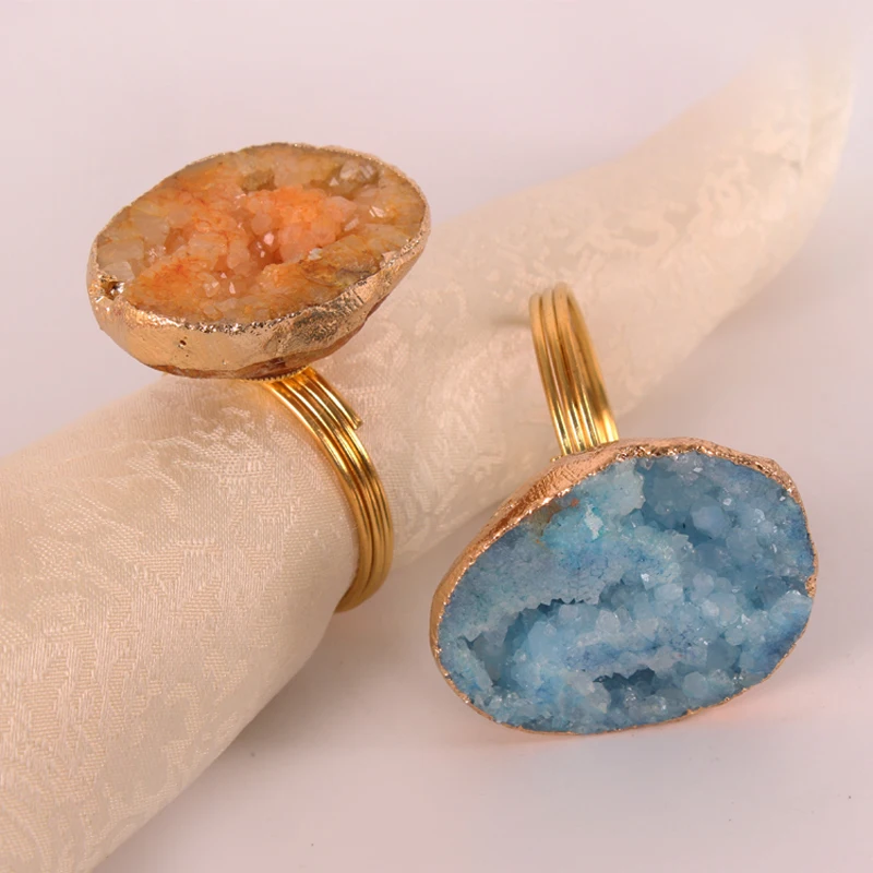 Gold Plating Circle with Natural Blue Orange Crystal Stones Tabletop Decor Napkin Rings Set of 4 Pieces
Gold Plating Circle with Natural Blue Orange Crystal Stones Tabletop Decor Napkin Rings Set of 4 Pieces