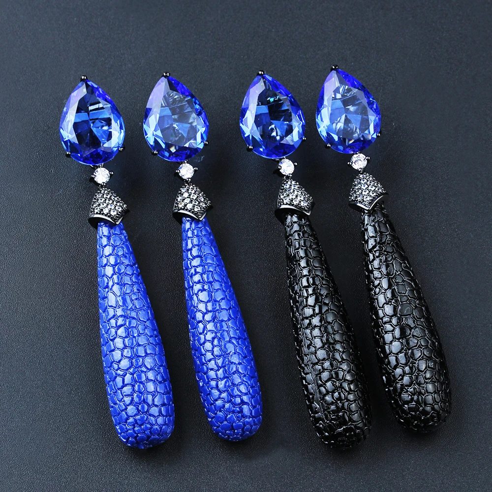 Bohemia Drop Earrings Dark Blue Natural Crystal Water Drop Stone Earrings Large Dangle Earrings with CZ fr Women Fashion Jewelry
Bohemia Drop Earrings Dark Blue Natural Crystal Water Drop Stone Earrings Large Dangle Earrings with CZ fr Women Fashion Jewelry