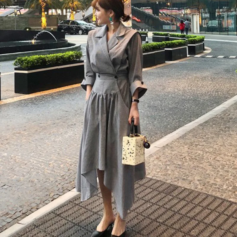LANMREM 2019 Spring Korea New Pattern Notched Three Quarter Sleeve Irregular Hem Mid-calf Ladies Fashion Dress FA14001
LANMREM 2019 Spring Korea New Pattern Notched Three Quarter Sleeve Irregular Hem Mid-calf Ladies Fashion Dress FA14001
