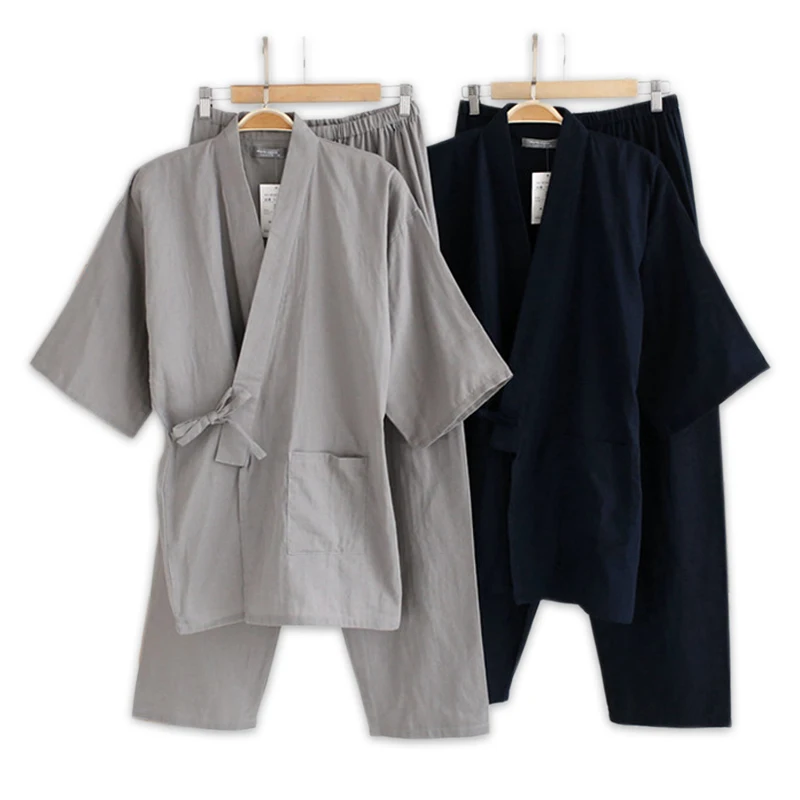 

Plus Size XL Japanese pajamas Sets mens pijamas male 100% cotton Spa Robe sets for male boxer kimono robes men hombre