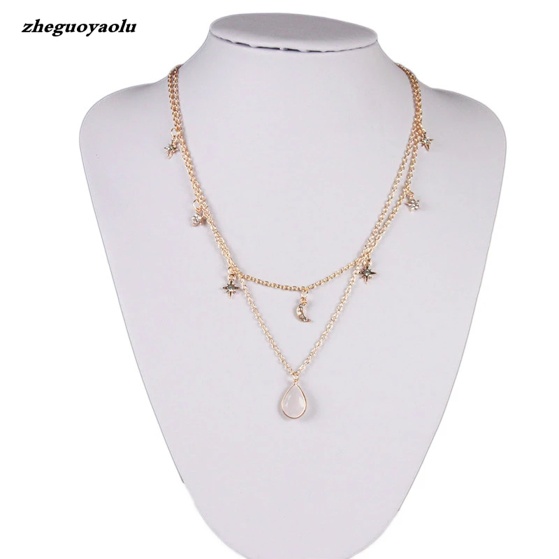 Simple Personality Multi-point Star Rhinestone Double-layer Necklace Crystal Moon Fashion Clavicle Necklace Women Jewelry Choker
Simple Personality Multi-point Star Rhinestone Double-layer Necklace Crystal Moon Fashion Clavicle Necklace Women Jewelry Choker