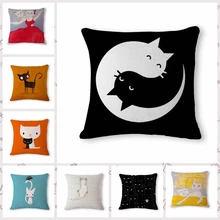 Creative cute cartoon cat Cushion printed linen Family affection Sofa Car Seat family Home Decorative Throw Pillow