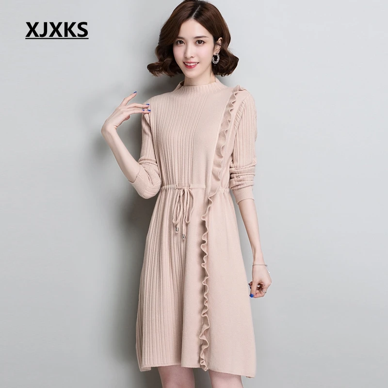 XJXKS Autumn And Winter Dress Wool Cashmere Knitted Vintage Dress Women High Quality Solid Waist Vestidos Long Sleeve Dresses
XJXKS Autumn And Winter Dress Wool Cashmere Knitted Vintage Dress Women High Quality Solid Waist Vestidos Long Sleeve Dresses