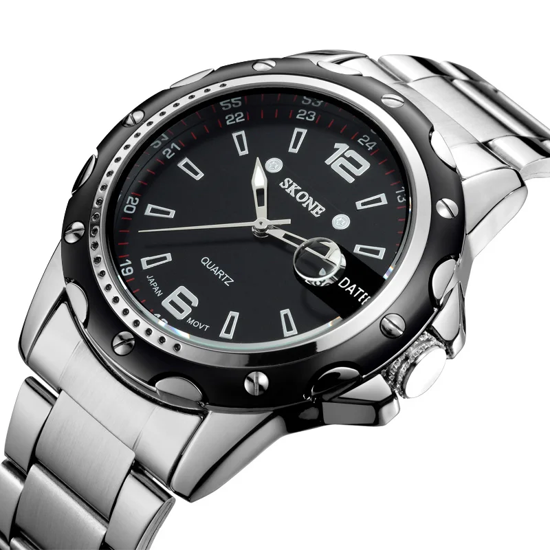

SKONE Classic Business Quartz Watch Men Stainless Steel Strap Date Display Fashion Mens Watches Top Brand Luxury Analog Clock